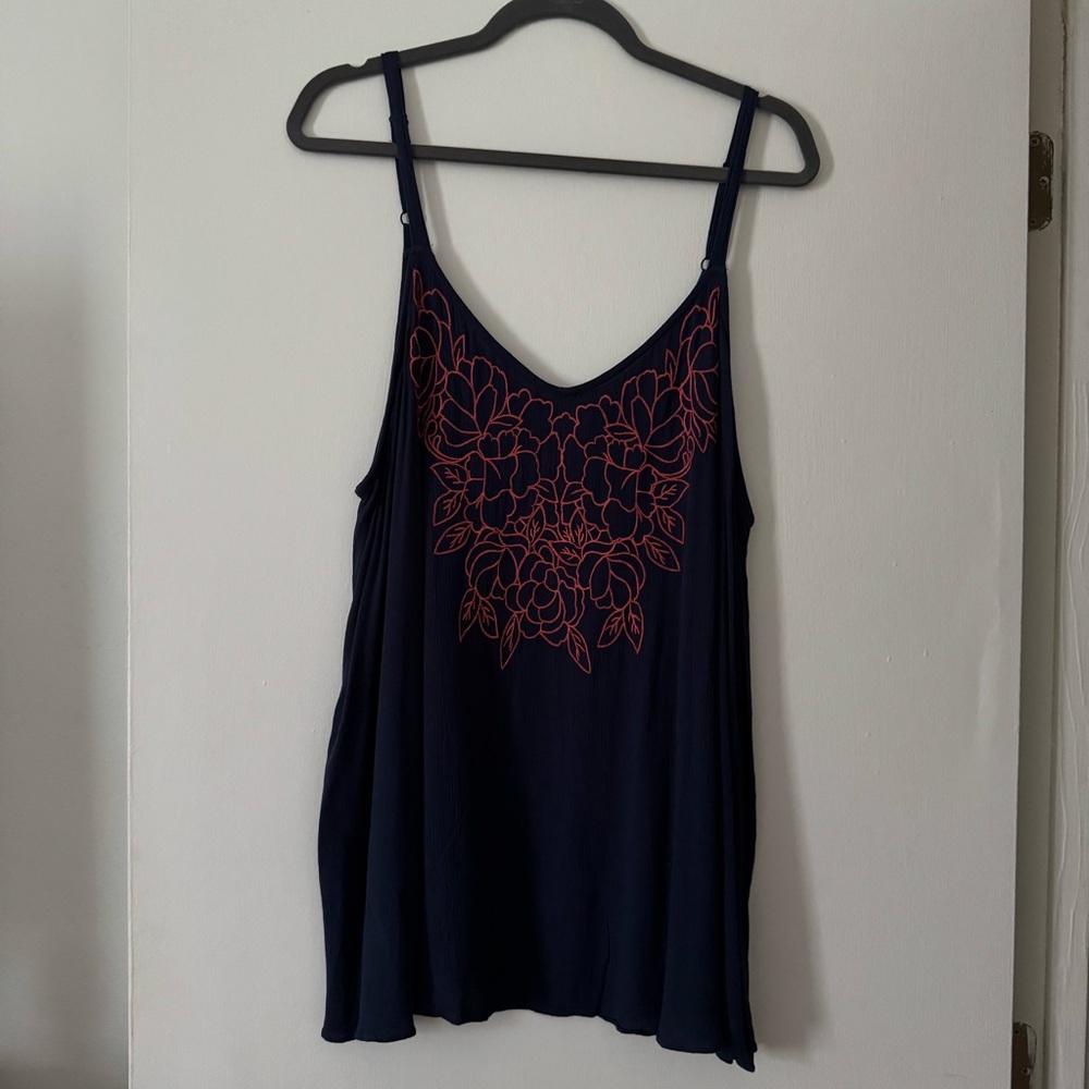 Torrid Navy Top with Pink Embroidery